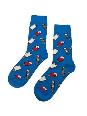 Colorful Popsicle Cute Crew Socks Bright Blue Ice Cream Novelty Women's OS Unise